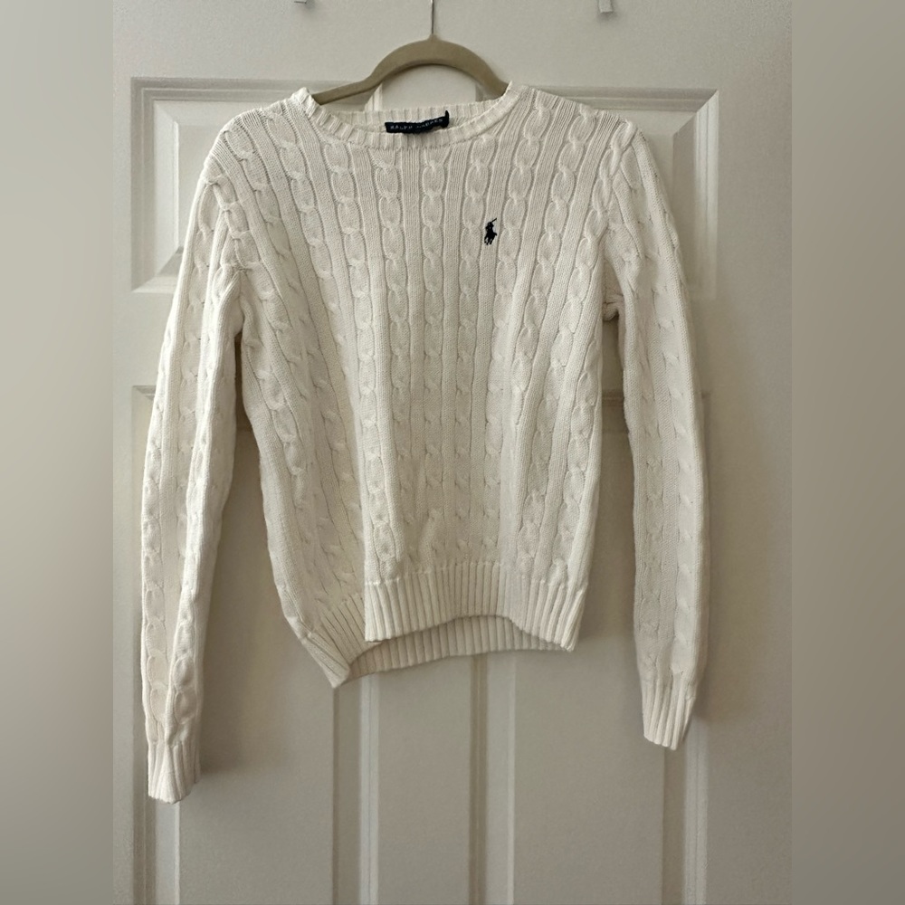 SOLD Polo Ralph Lauren White Cable-Knit Sweater; Size L